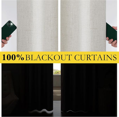 NICETOWN 100% Blackout Linen Curtains 102 inches Long 2 Panels, Thermal - Image 3