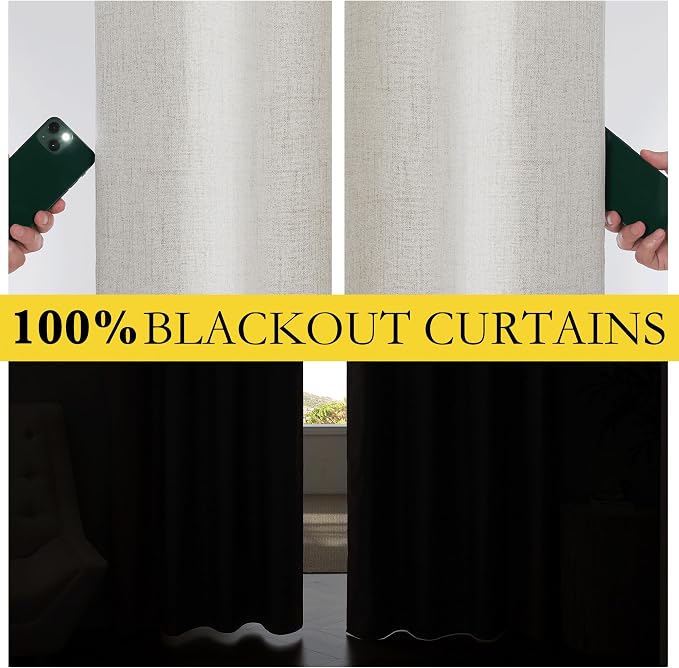 NICETOWN 100% Blackout Curtains 108 inches Long 2 Panels, Linen Blend Thermal - Image 4