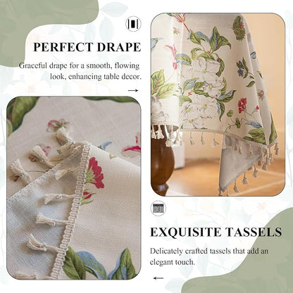 VClife Vintage Floral Butterfly Pattern Tablecloth, Linen Textured Rectangle - Image 3