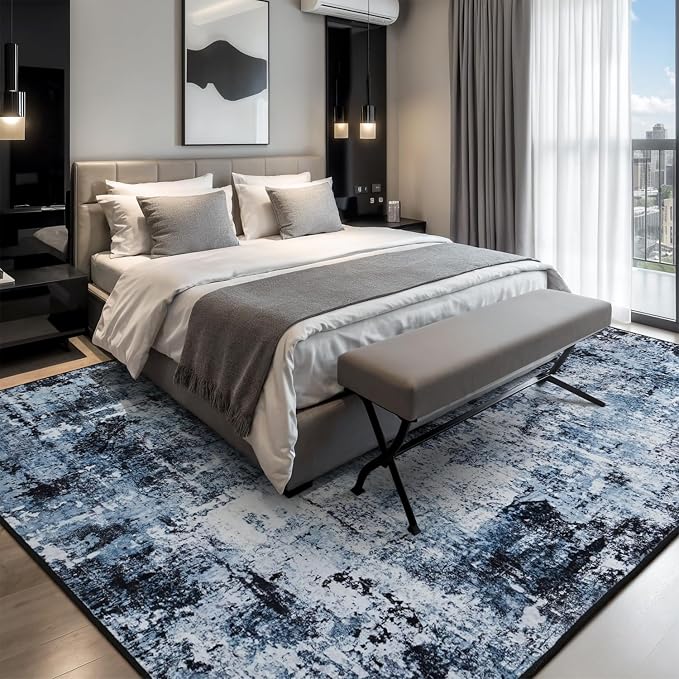Rugflix 6x9 Area Rugs for Living Room, Washable Navy Blue Dark Large Rug | - Image 2