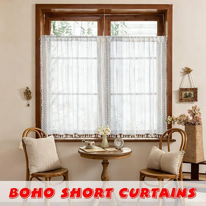 Sutuo Home White Boho Lace Curtains 45 Inches 2 Panels - Image 3