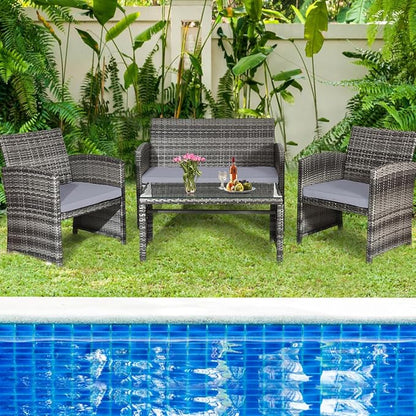 Tangkula 4 Pieces Patio Wicker Conversation Furniture Set, Patiojoy Sofa & - Image 8