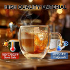Set of 2 Double Walled Glass Coffee Mugs 6 Ounces Insulated Layer Coffee Cups with Handle Borosilicate Glass Espresso Cup for Hot Beverage,Cappuccino,Tea,Latte,Wine,Microwave Safe
