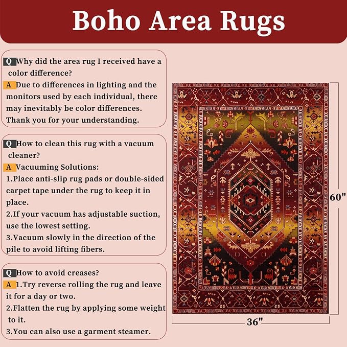 SERISSA 3x5 Washable Non Slip Boho Area Rug - Image 2
