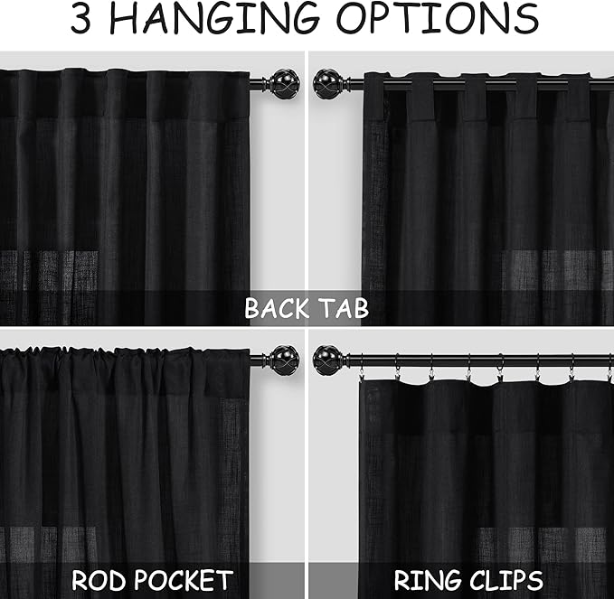 Linen Black Curtains 135 inch Extra Long - Image 3