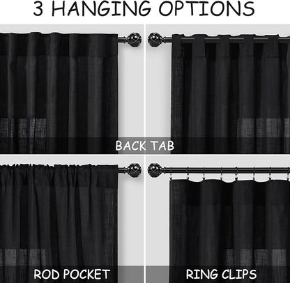 Black Extra Long Curtain 130 inches Long 2 Panels Set - Image 3