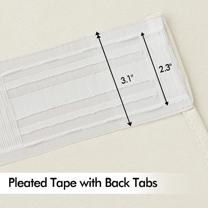 MIULEE Beige White Back Tab Blackout Curtains 52x102 Inch Long 2 Panels Set | - Image 4