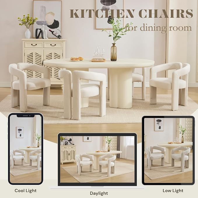 Hyfirm Upholstered Linen Barrel Dining Chairs Set of 6, Modern Accent Kitchen - Image 4
