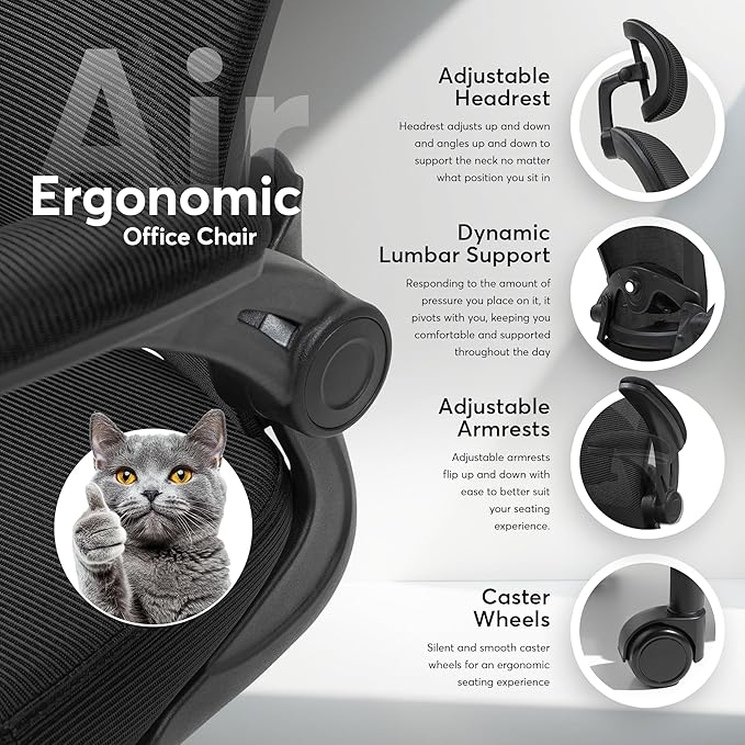 Oline ErgoAir Ergonomic Office Chair – Adjustable Lumbar Support, Flip-Up - Image 4