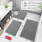 Arotive Luxury Chenille Bathroom Rug Mat, Extra Soft Thick Absorbent Shaggy Bath Rugs, Non-Slip Machine Wash Dry, Plush Bath Mats for Bathroom, Shower and Tub, 44x32, Grey