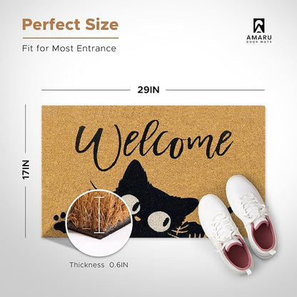 Coir Welcome Mat, Welcome Cat, 17 x 29 in | 100% Natural Coir, Anti-Shedding - Image 3