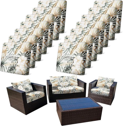 CALBODE 14Pcs Stretch Patio Cushion Cover, Tropical Floral & Leaf Pattern | by CALBODE