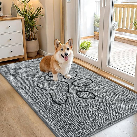 OLANLY Dog Door Mat for Muddy Paws 54x32, Paw Print Design Chenille Mud Mat | by OLANLY