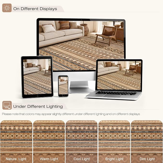 cotiled Boho 7x9 Area Rug for Living Room: Large Moroccan Washable Rug | Solve - Image 10