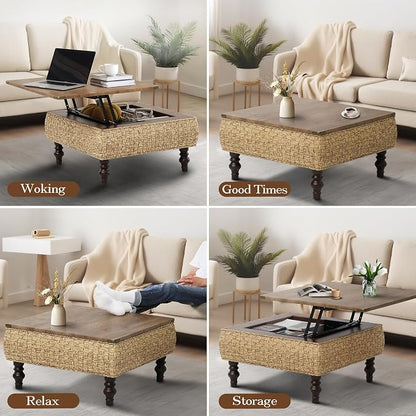 31.5" Lift Top Coffee Table for Living Room, Square Farmhouse Coffee Table - Image 5