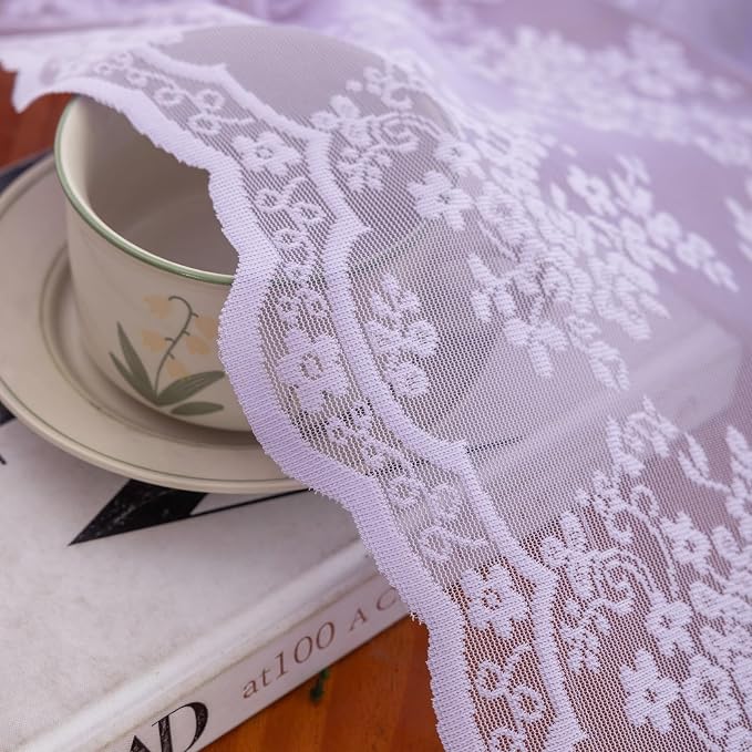 YJ YANJUN Vintage Lace Curtains 63 Inch Length-Victorian Floral Pattern - Image 6