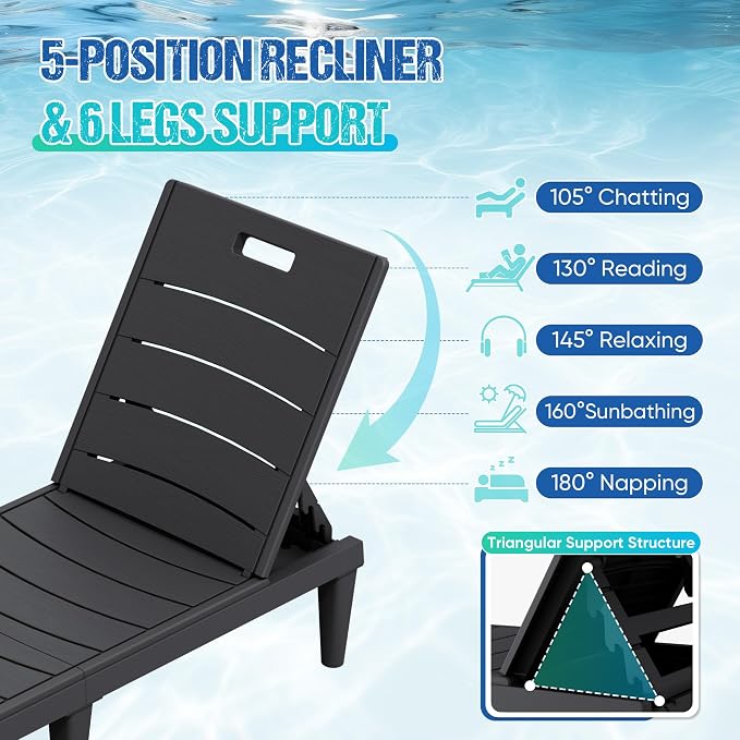 Greesum Outdoor Chaise Lounge Chair Set of 2, Waterproof 5-Position Adjustable - Image 4