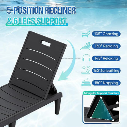 Greesum Outdoor Chaise Lounge Chair Set of 2, Waterproof 5-Position Adjustable - Image 4