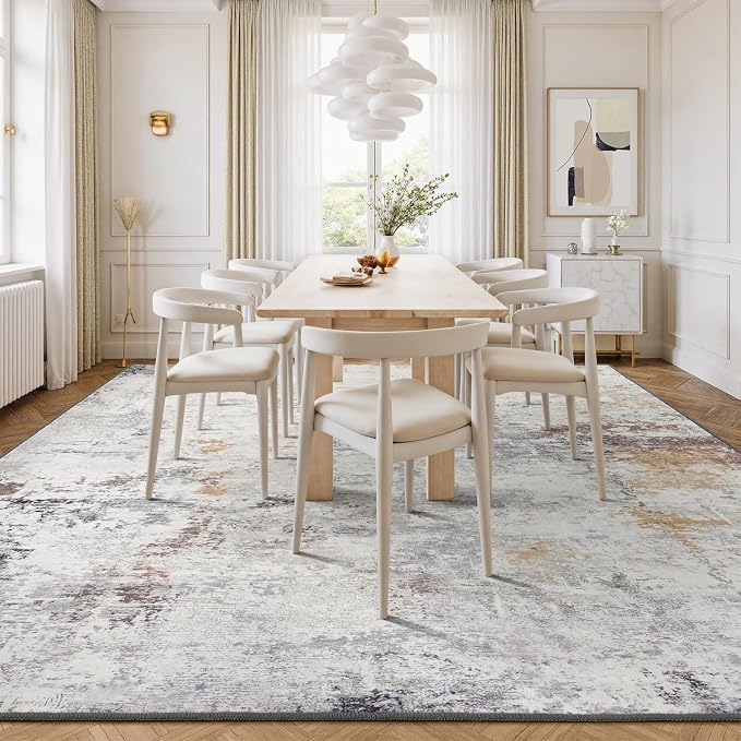 Rugflix 9x12 Area Rugs for Living Room, Washable Beige Grey Large Rug | Machine - Image 3
