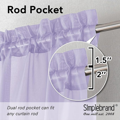 Simplebrand Lavender Sheer Curtains 63 Inch Length 2 Panels, Rod Pocket Solid - Image 2