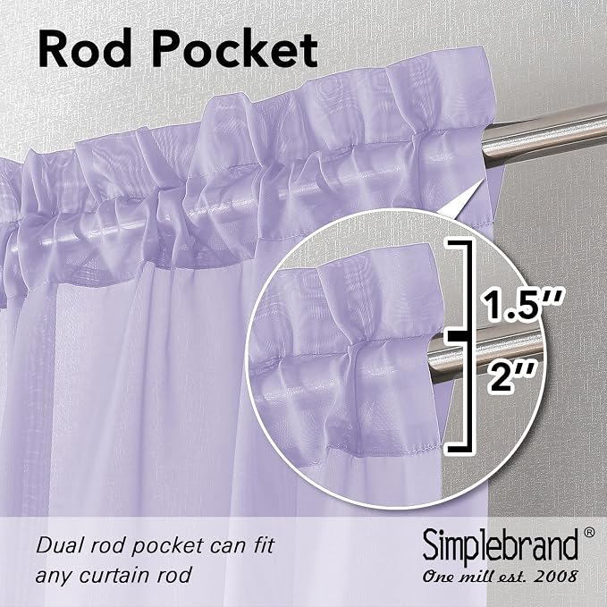 Simplebrand Lavender Sheer Curtains 72 Inches Long 2 Panels - Image 6