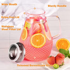 Glass Pitcher with Lid and Spout, veecom 80oz Water Pitchers for Drinks, Large Glass Jug for Juice, Lemonade, Beverage, Iced Tea Pitcher for Fridge, Heat Resistant Water Carafe with Brush