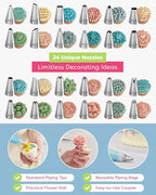 Kootek 32-Piece Piping Bags and Tips Set with 24 Icing Piping Tips, 2 Reusable Pastry Bags 12 Inch, Reusable Piping Icing Bags and Tips, Cake Decorating Kit for Frosting Cookie, Cupcake