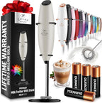 Zulay Powerful Milk Frother (4 Duracell Batteries Included) - Handheld Milk Frother Wand Drink Mixer for Coffee - Powerful Milk Foamer for Cappuccino, Frappe, Matcha - Exec Grey/Black/Black Stand