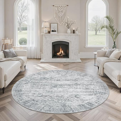 Soalmost 5x5 Grey Round Rug 6ft Circle Living Room Area Rugs Non-Slip | - Image 8