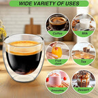 Espresso Cups Set of 2, 3 OZ Expresso Shots Glass Cup, Double Walled Glass Coffee Mugs, Espresso Machine Accessories,Insulated Clear Espresso Shot Glasses Cups,Water Won't Enter Between Double Walls
