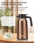 Thermal Coffee Carafe 70 oz - 36 Hour Hot (Fullness of Carafe) Carafes for Hot Liquids-Insulated Coffee Carafes For Keeping Hot/Cold Coffee, Tea, Water, Drink Dispenser for Parties(Gold)