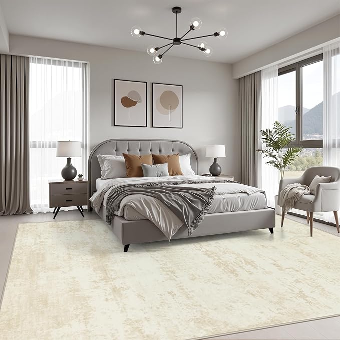 10x14 Area Rug Living Room: Modern Washable Indoor Carpet Beige | - Image 3