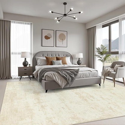 9x12 Area Rug Living Room: Modern Washable Indoor Soft Carpet Beige | - Image 3