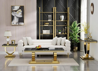 Henf 47" Marble Console Table Modern Black Faux Marble Entryway Table - Image 6