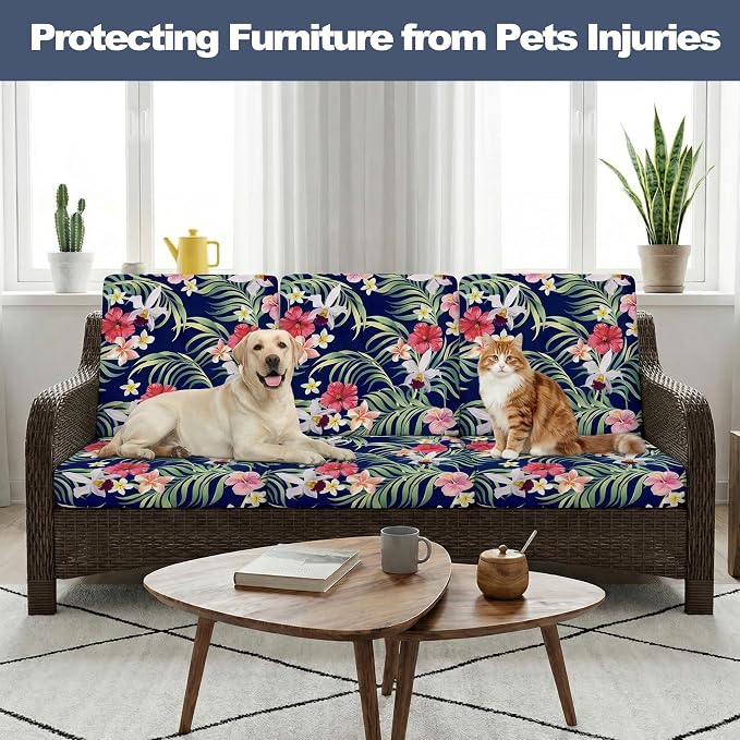 CALBODE 14 Pcs Stretch Outdoor Seat Cushion Covers, Tropical Floral, Suitable - Image 6