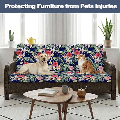 CALBODE 14 Pcs Stretch Outdoor Seat Cushion Covers, Tropical Floral, Suitable - Image 6