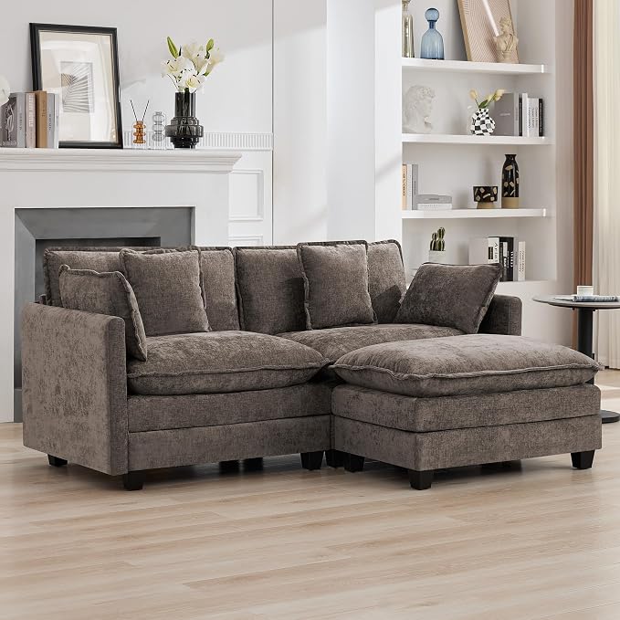 76'' Cloud Deep Seat Loveseat Sofa, Upholstered Chenille Modular 2-Seats by WUTUTUEE