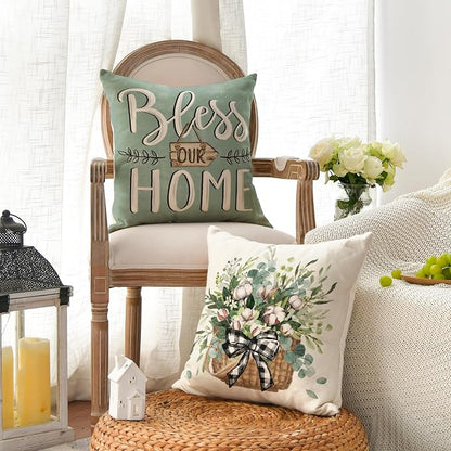 AVOIN colorlife Bless Our Home Farmhouse Eucalyptus Leaves Throw Pillow Covers - Image 3
