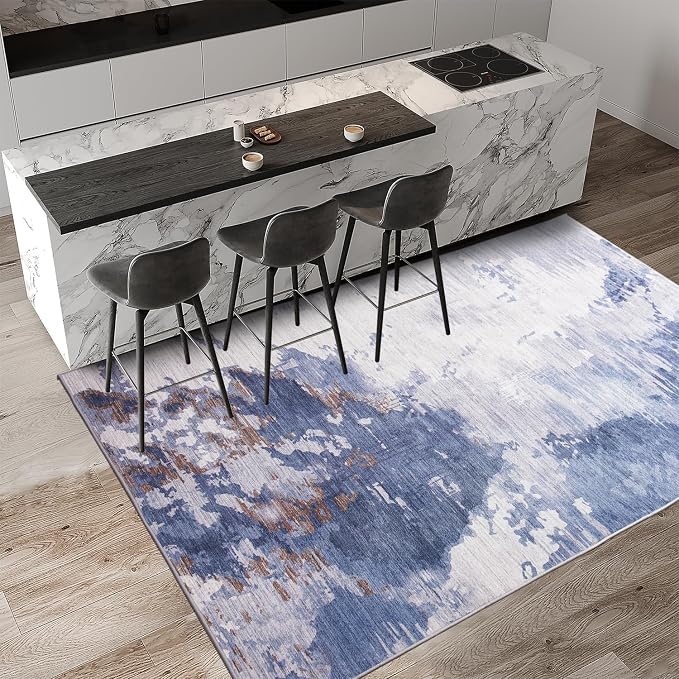 Living Room Rug 8x10 Dark Blue Area Rugs Machine Washable Abstract Boho Large - Image 5