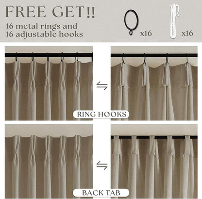 Pleated Linen Semi Sheer Grey Beige Memory Shaped Curtains 90 Inches Long | - Image 5