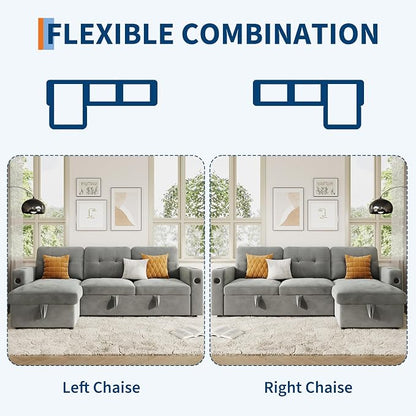 GarveeHome 84 Inch Sleeper Sofa Couch, L-Shaped Sofa, Convertible Pull Out Sofa - Image 5