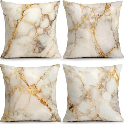 OBSEDE Gold Foil Marble Decorative Throw Pillow Covers 18 × 18 in, Couch by OBSEDE