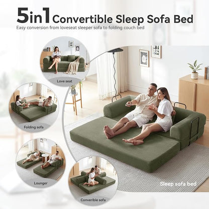 Sleeper Sofa, Comfy Convertible Folding Couch-Futon-Corduroy Fabric Sleeper - Image 4