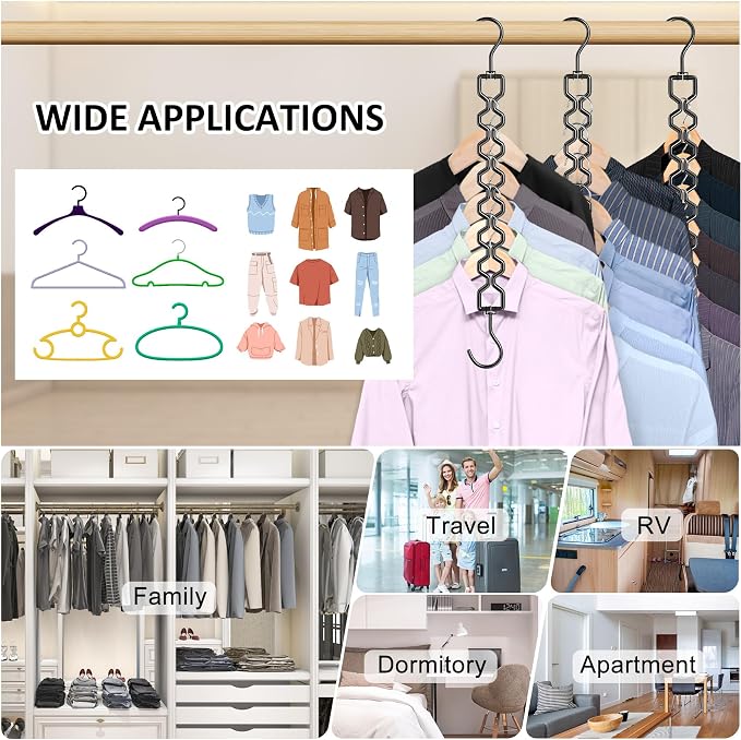 Space Saving Hangers for Clothes 3 Pack, Sturdy Metal Hangers Heavy Duty Magic - Image 3
