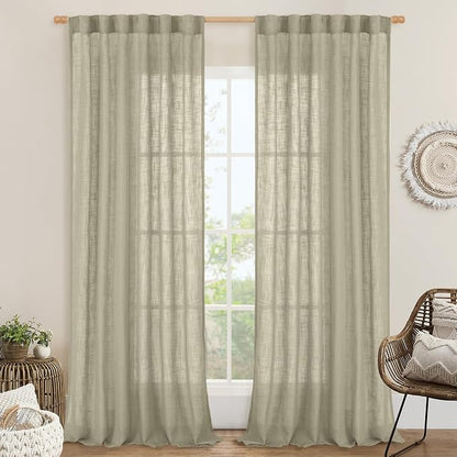 Sheer Linen Curtains 96 inches Long 2 Panels Set by LAMIT