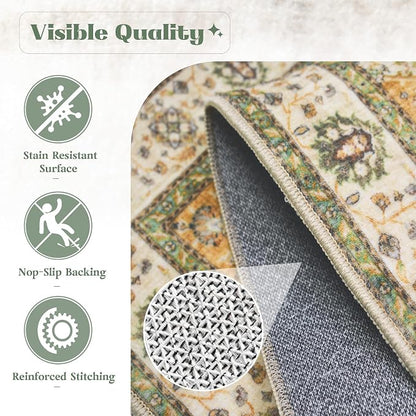 Area Rug 9x12 Washable Rug, Vintage Boho Medallion Rugs Non-Slip Soft Low Pile - Image 7