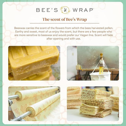 Bee's Wrap Beeswax Wraps for Food - Made in USA Reusable & Organic Food Wraps, Sandwich Wrap & Bowl Covers - Eco-Friendly Alternative to Aluminum Foil, Seasons Greetings 3 Pack (S, M, L)