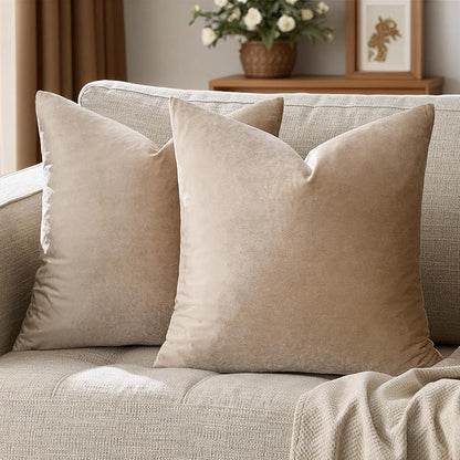 GIGIZAZA Taupe Velvet Pillow Covers 18x18 Decorative Pillows Pack of 2 | - Image 6
