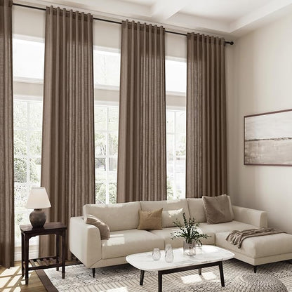 Extra Long Light Brown Curtain 108 Inches Long 2 Panels Set Back Tab Linen - Image 8