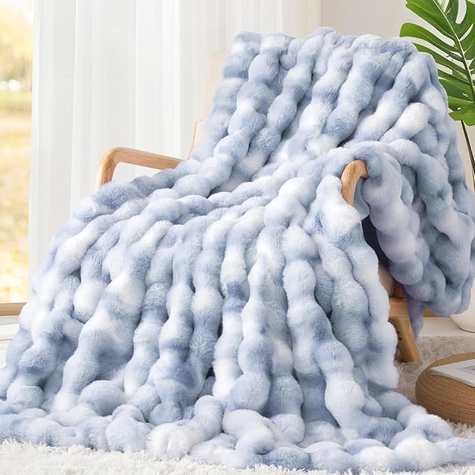 Luxury 1000GSM Rabbit Faux Fur Blanket, Super Heavy Warm Cozy Brown Blankets by TOUCHAT